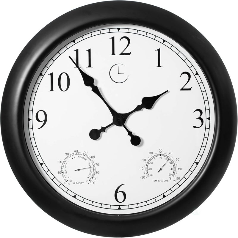 Clockswise Non-Ticking Quartz Wall Clock with Thermometer & Hygrometer Battery Operated Analog Clock for Temperature & Humidity Monitoring Ideal for Home Office School (Black Solid Frame, 24 Inch) - Image 1